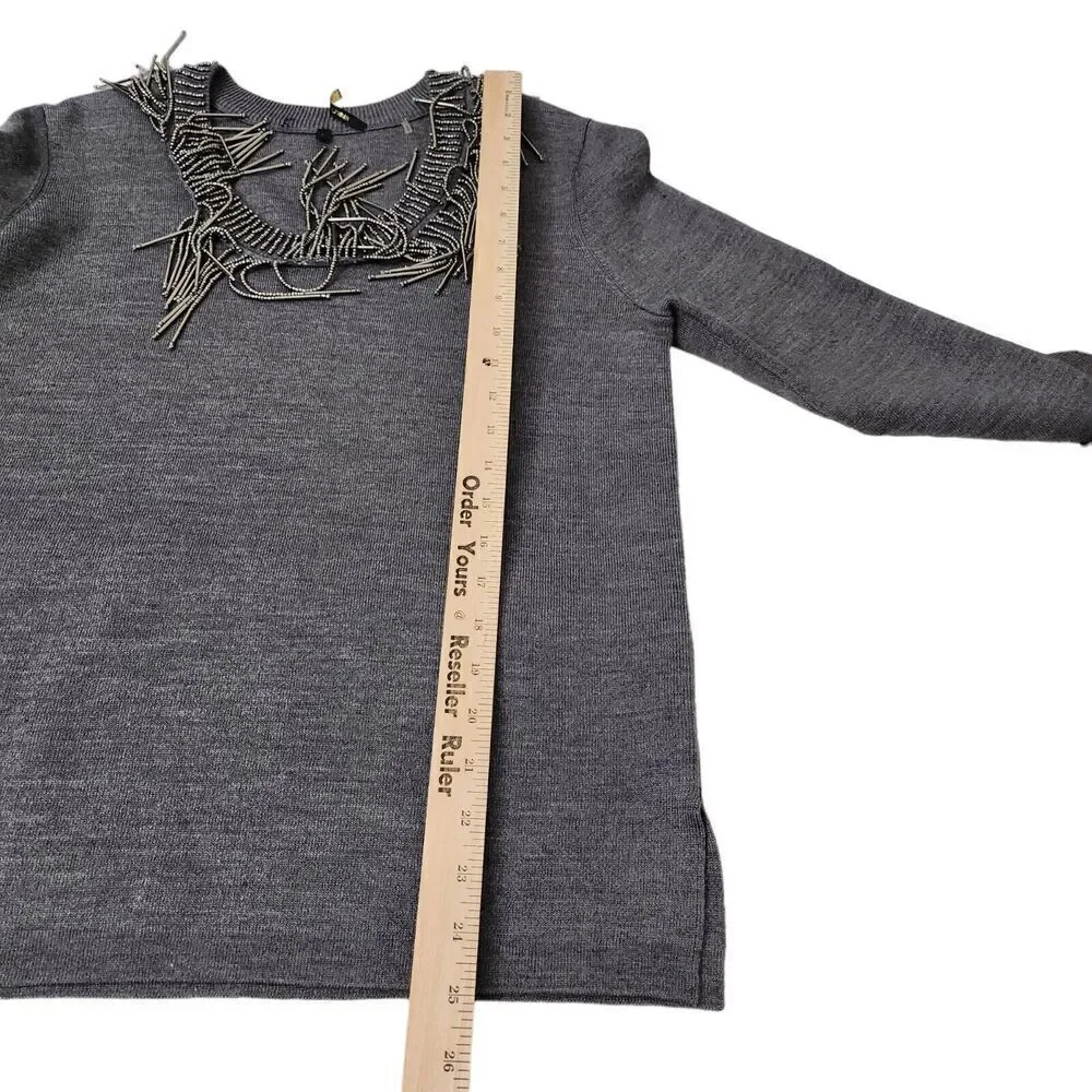 Kobi Halperin Delia Sweater Small Gray Wool Blend Embellished Beaded Stretch - Picture 11 of 13